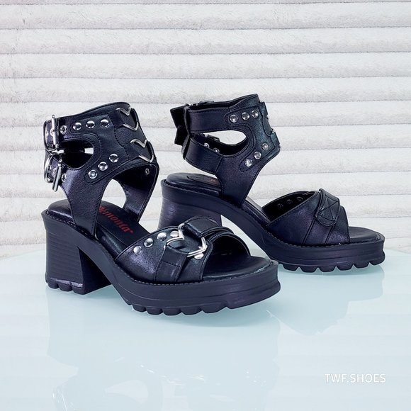 Bratty Block Heel Platform Sandals Punk Rock - Picture 4 of 9